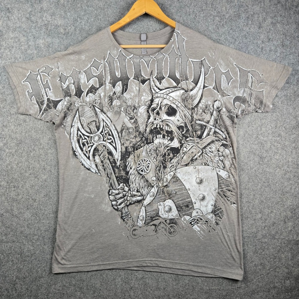 Poopy's Motorcycle Shop T Shirt Mens XXL Gray Viking Skull Graphic Route 84 Tee